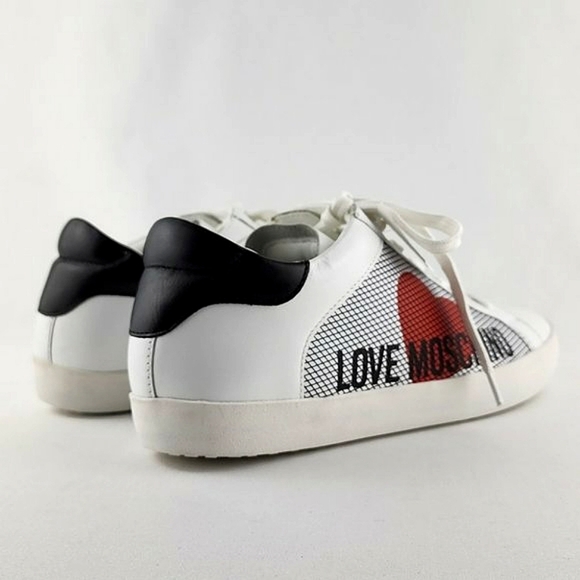Love Moschino Women's White Black Leather Low Top Sneakers Logo Heart Sz 10/ 41 - Picture 8 of 16